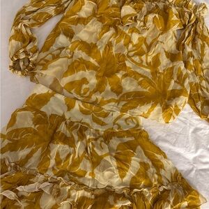 Women’s Long Sleeve Floral Maxi Dress in Mustard and Cream